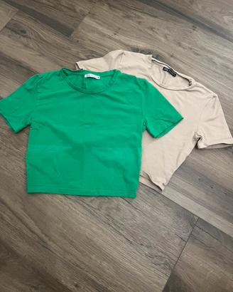 Lotto 2 T-shirt Zara Donna - Verde e Beige