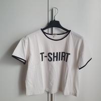 T-shirt bianca OVS crop con scritta nera –taglia S