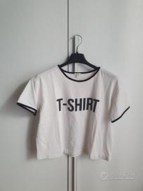 T-shirt bianca OVS crop con scritta nera –taglia S