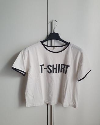 T-shirt bianca OVS crop con scritta nera –taglia S