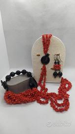 completo corallo rosso, onice, argento 