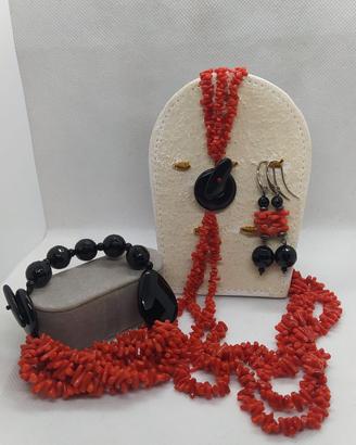 completo corallo rosso, onice, argento 