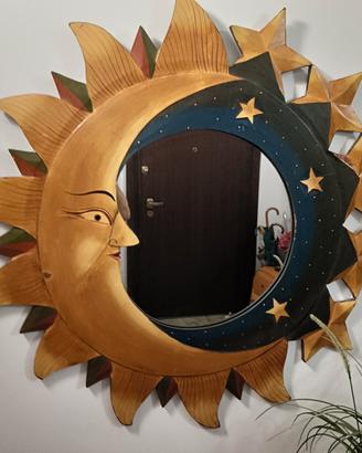 Specchio  sole/luna e stelle in legno 