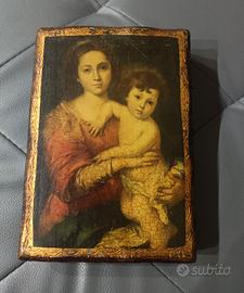 Quadro Icona Sacra Madonna col Bambino in legno