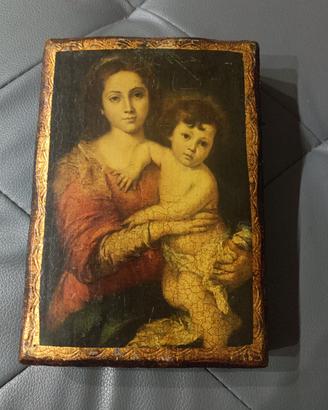 Quadro Icona Sacra Madonna col Bambino in legno