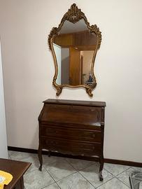 Mobile secrétaire con specchiera classica in legno