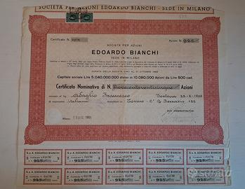 TITOLO AZIONARIO EDOARDO BIANCHI DICEMBRE 1961