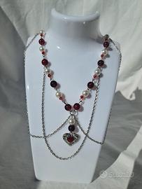 collana artigianale Cuore rosso bordeaux 