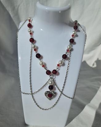 collana artigianale Cuore rosso bordeaux 