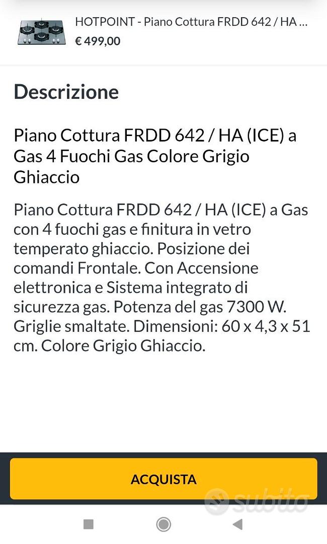 HOTPOINT - Piano Cottura FRDD 642 / HA (ICE) a Gas 4 Fuochi Gas Colore  Grigio Ghiaccio - ePrice