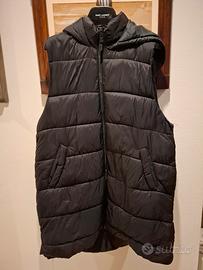 gilet nero lungo con cappuccio tg L imbottito