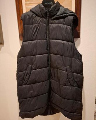 gilet nero lungo con cappuccio tg L imbottito