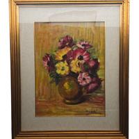 Dipinto a olio su cartoncino incorniciato e vetro