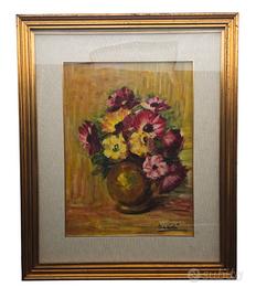 Dipinto a olio su cartoncino incorniciato e vetro