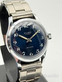pilsen blue watch vintage new nos swiss made 33mm