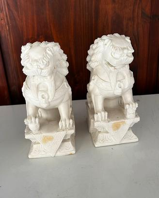 2 Statuette leoni custodi cinesi marmo