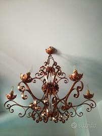 LAMPADARIO RAME, MARTELLATO A MANO, SEI LUCI,UNICO