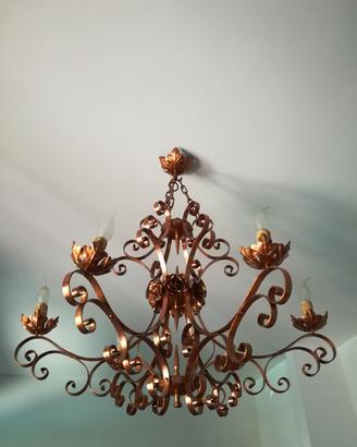 LAMPADARIO RAME, MARTELLATO A MANO, SEI LUCI,UNICO