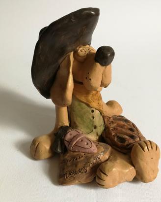 Statua scultura arigianale cane terracotta cowboy