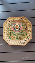 Piatto quadro terracotta ceramica colorato pavone