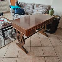 Scrivania Classica "a Lira" in Legno con Vetro Pr