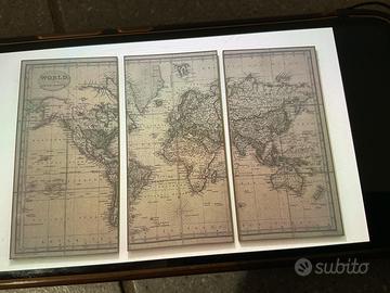 Trittico quadro mappamondo vintage 150x100 cm