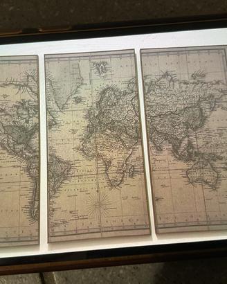 Trittico quadro mappamondo vintage 150x100 cm