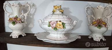 tritico capodimonte 1968  zuppiera + 2 vasi fiori