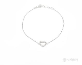 Bracciale oro bianco con ciondolo cuore e diamanti