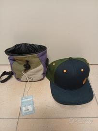 cappello e porta magnesio e9 arrampicata