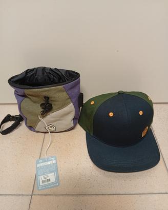 cappello e porta magnesio e9 arrampicata