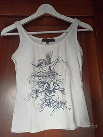 Sandro Ferrone Top Bianca con Cherubino Strass