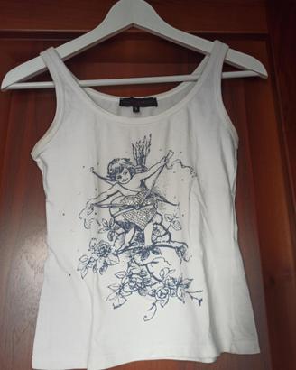 Sandro Ferrone Top Bianca con Cherubino Strass