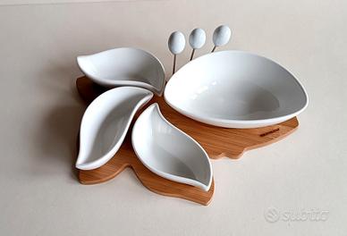 Vassoio per aperitivo mai usato in legno+ceramica