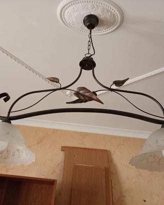 Lampadario in ferro battuto e vetro 2 luci
