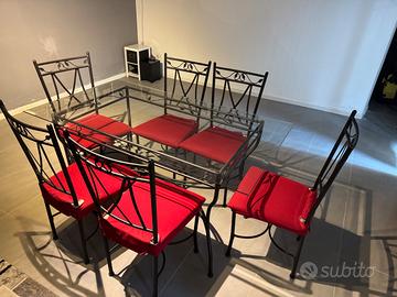 Set Tavolo in Vetro/Ferro Battuto e sedie