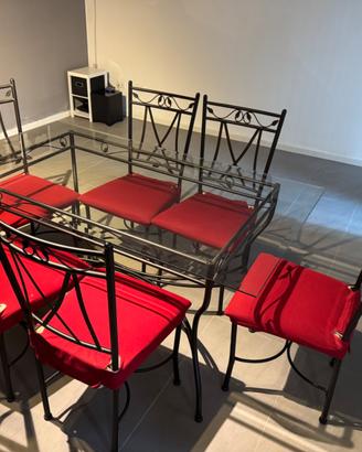 Set Tavolo in Vetro/Ferro Battuto e sedie