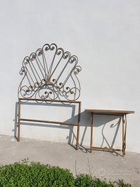 Testiera letto singolo e comodino in ferro battuto