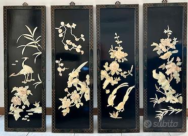 Quattro quadri origine giapponese con madreperla - Arredamento e