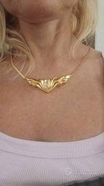 Lanvin Paris vintage-collana con pietra rosa e JL 