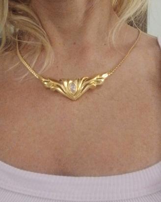 Lanvin Paris vintage-collana con pietra rosa e JL 
