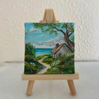 Quadro olio su tela 7x7 cm con cavalletto incluso