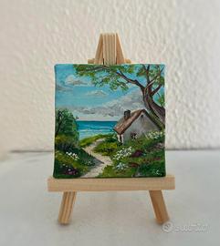 Quadro olio su tela 7x7 cm con cavalletto incluso