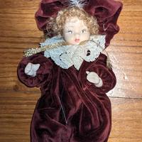 Coppia di Bambole Vintage in Porcellana e Velluto