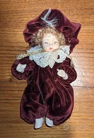 Coppia di Bambole Vintage in Porcellana e Velluto