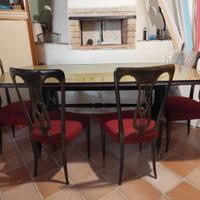 Tavolo anni '50 con 6 sedie in velluto rosso