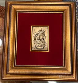 Quadro bassorilievo argento natura morta