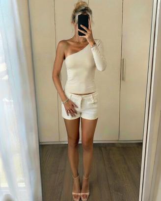 Top monospalla  bianco soft-touch super morbido 