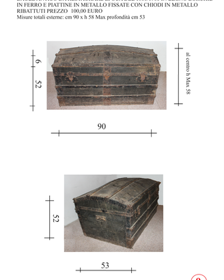 Baule in legno e ferro epoca 1800/1900