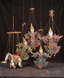Magnifico Set Completo 5 Marionette Birmane Artigi